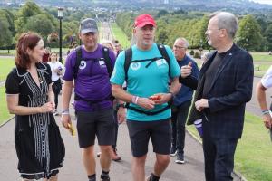 Professor Siobhan O'Neill walking with the 3 Dads Walking at Stormont