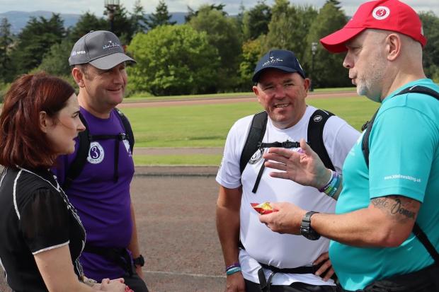 Professor Siobhan O'Neill speaking with the 3 Dads Walking